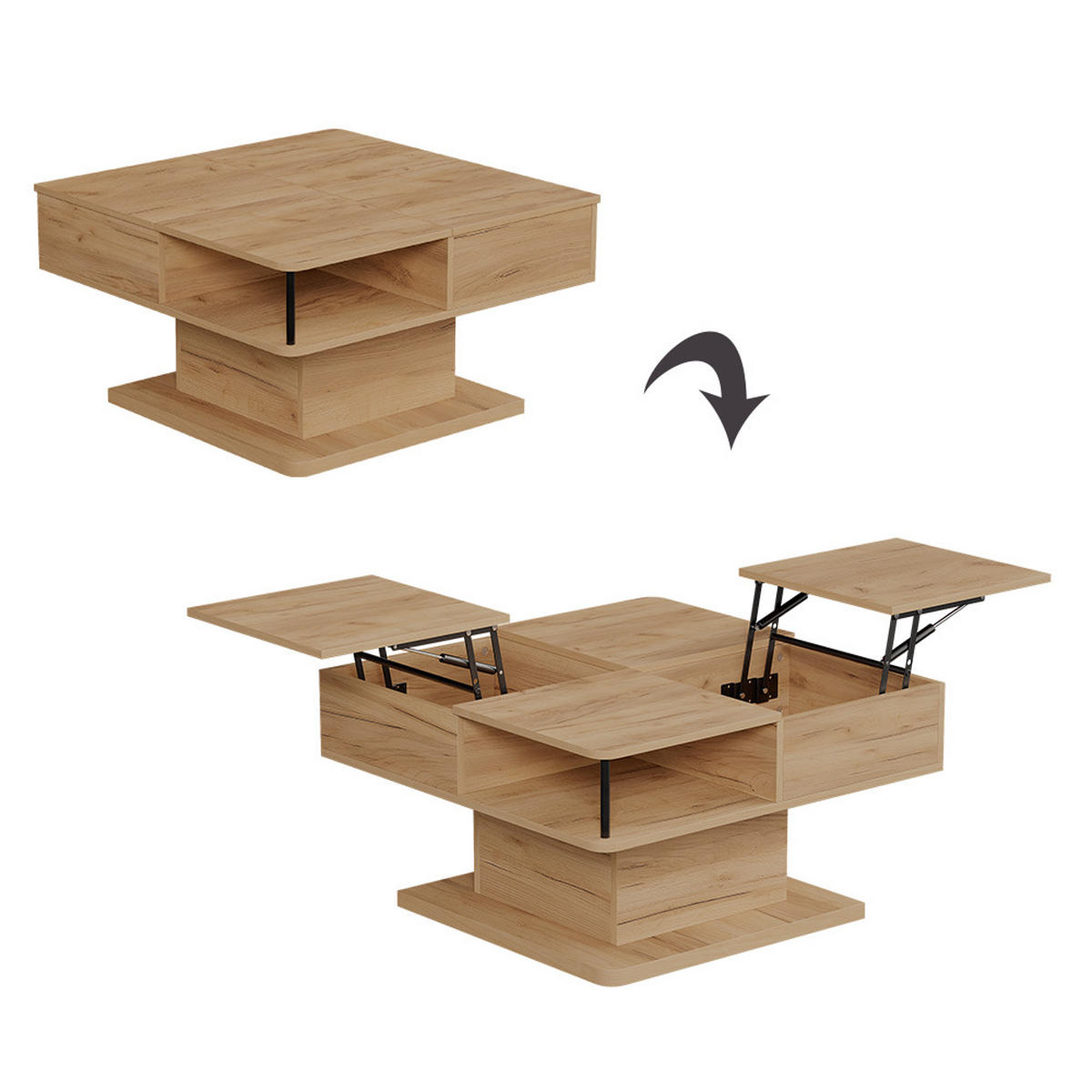 COUCHTISCH Movira Goldkraft Eiche 80 x 45 cm mit Staufächern - Honigeiche, Holzwerkstoff (45/80/80cm) - Vicco