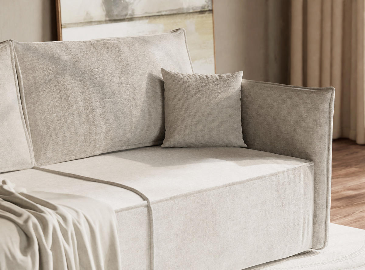 SOFA MIT SCHLAFFUNKTION Obra Beige grau Chenille-Stoff - Beige/Schwarz, Holz/Holzwerkstoff (220/70/107cm) - Maison de Reve