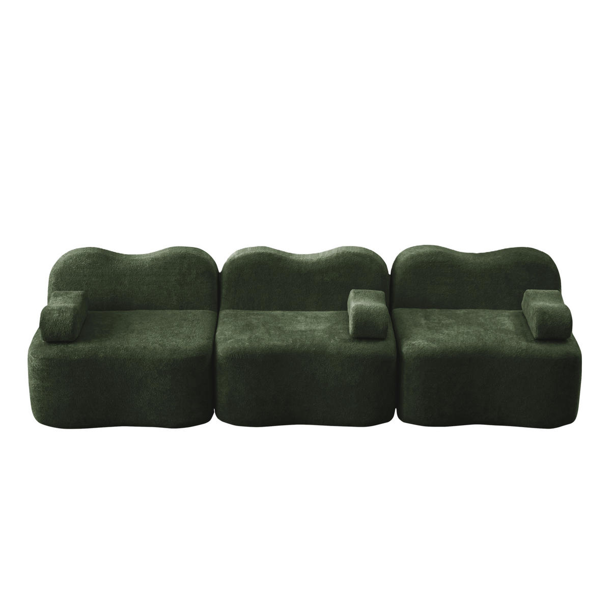 MODULARES 3-Sitzer Sofa mit tiefer Sitzfläche, Wellenform und Samtbezug, Grün - Grün, Textil (288/70/98cm) - Redom