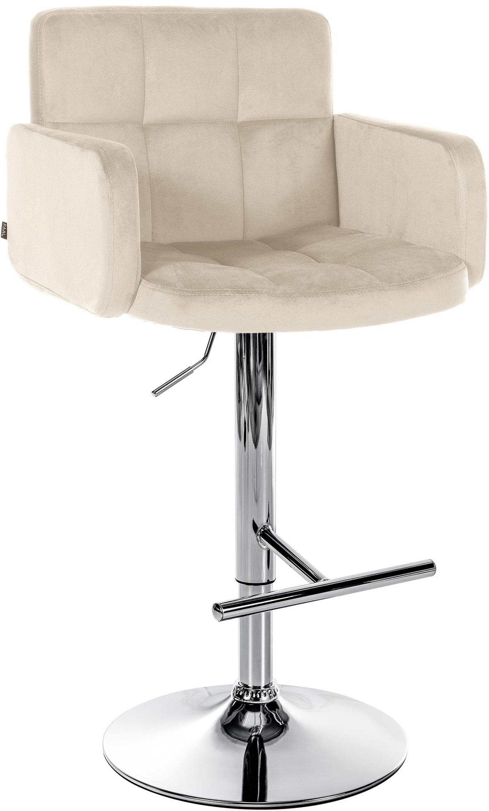 BARHOCKER Lausanne Samt chrom creme - Chromfarben/Naturfarben, Textil/Metall (60/113/56cm) - TPFLiving