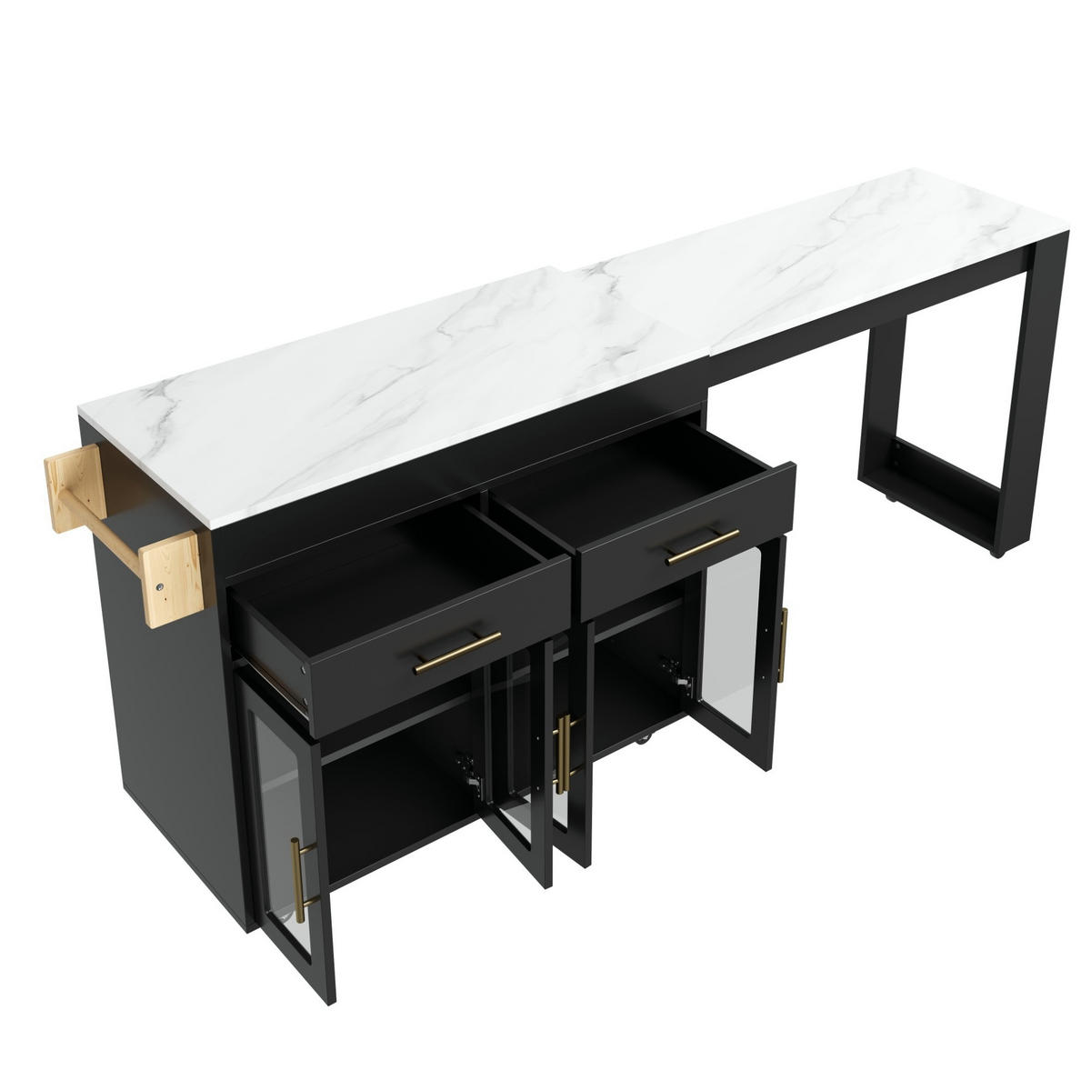 KÜCHENINSEL ausziehbar 132,5-217 x 50 x 93 cm MDF Black 3-tlg. - Schwarz, Holz (50/93/217cm) - Beauniv