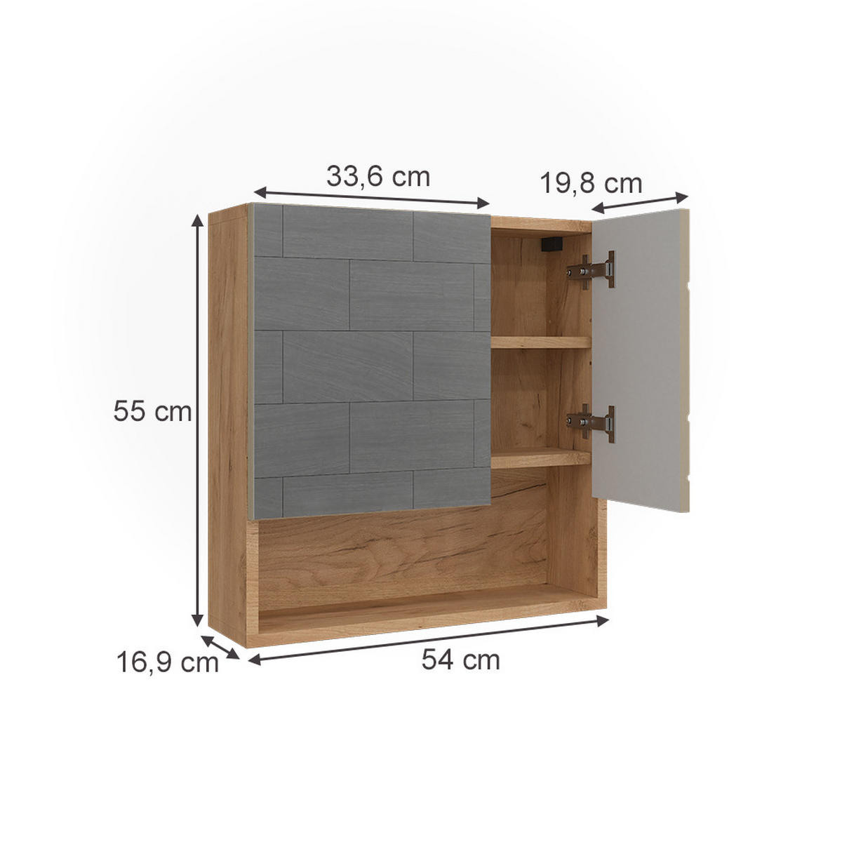 BADSPIEGELSCHRANK Irma Goldkraft Eiche 54 x 55 cm - Honigeiche/Beige, Holzwerkstoff (54/55/16.9cm) - Vicco
