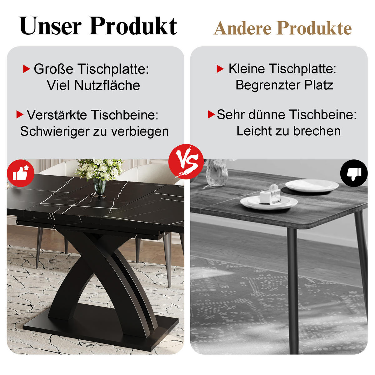 ESSTISCH Ausziehbar 120-160x80Cm Holz Schwarz 6 Personen - Schwarz, Metall (80/120/75cm) - FLIEKS