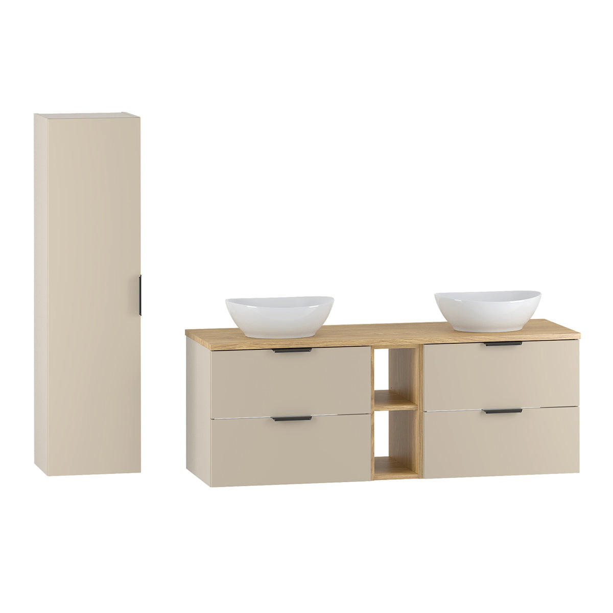 Petits-meubles KOUPELNOVÝ NÁBYTEK 140.6cm Astrid 2er-Set Kašmír a dřevo