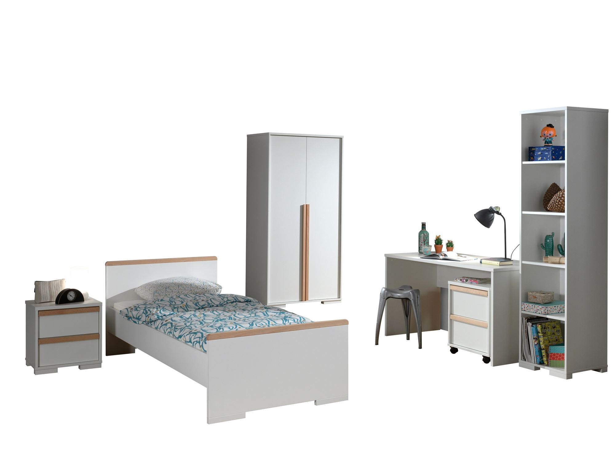 KINDERZIMMER komplett Set 6-tlg. Kariotta 9 Weiß Griffe Massivholz - Buchefarben/Weiß, Holzwerkstoff (588/1/347cm) - 58aufmkessel