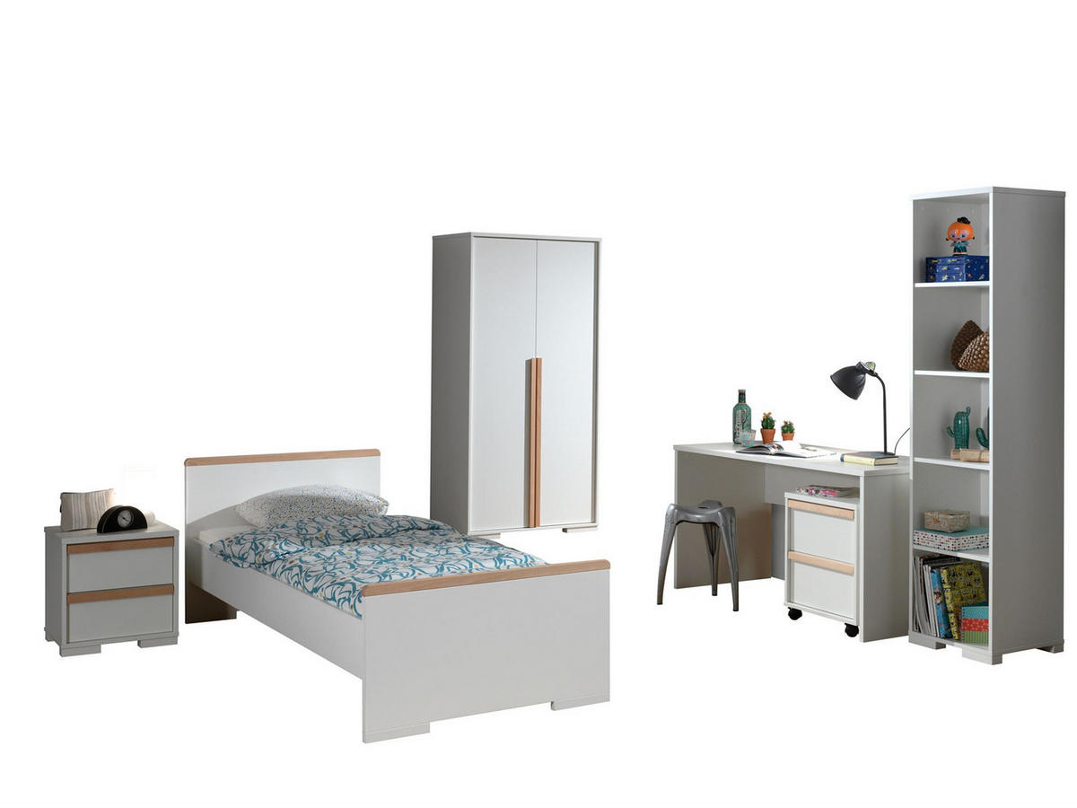 KINDERZIMMER komplett Set 6-tlg. Kariotta 9 Weiß Griffe Massivholz - Buchefarben/Weiß, Holzwerkstoff (588/1/347cm) - 58aufmkessel