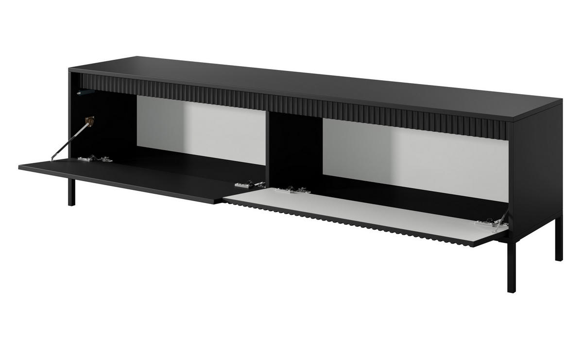 LOWBOARD Trentinis 2T Schwarz 187,1/53,4/39,5 cm – Geriffelten Fronten - Schwarz, Holzwerkstoff/Metall (187.1/53.4/39.5cm) - AX Living