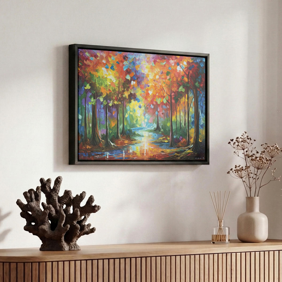 LEINWAND Bilder mit Rahmen - Landschaft - Wald - Farben - Natur - 30x20 - Multicolor, Textil (30/20cm) - MuchoWow