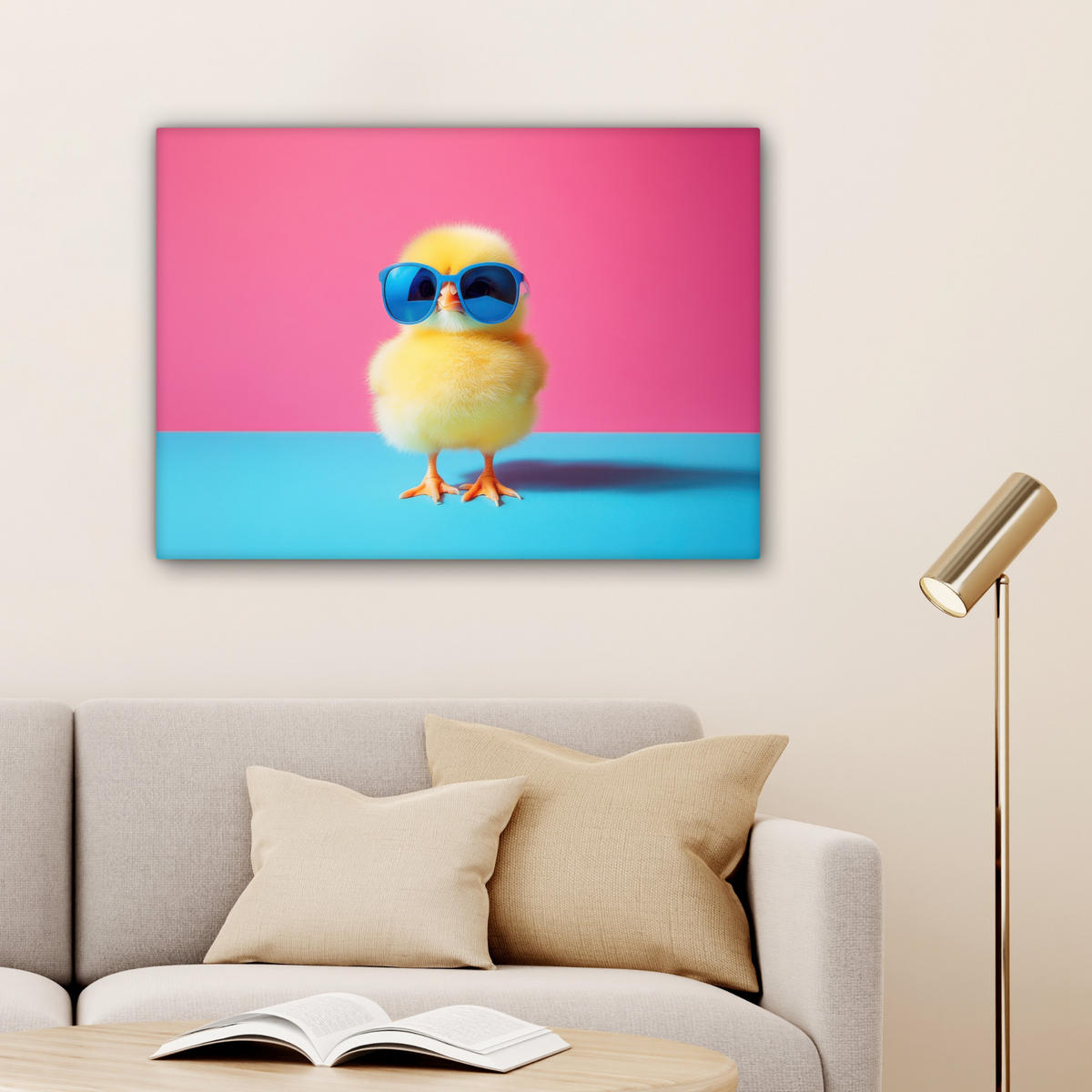 LEINWANDBILD Chick - Sonnenbrille - Blau Wandbilder 80x60 cm - Pink/Gelb, Textil (80/60cm) - MuchoWow