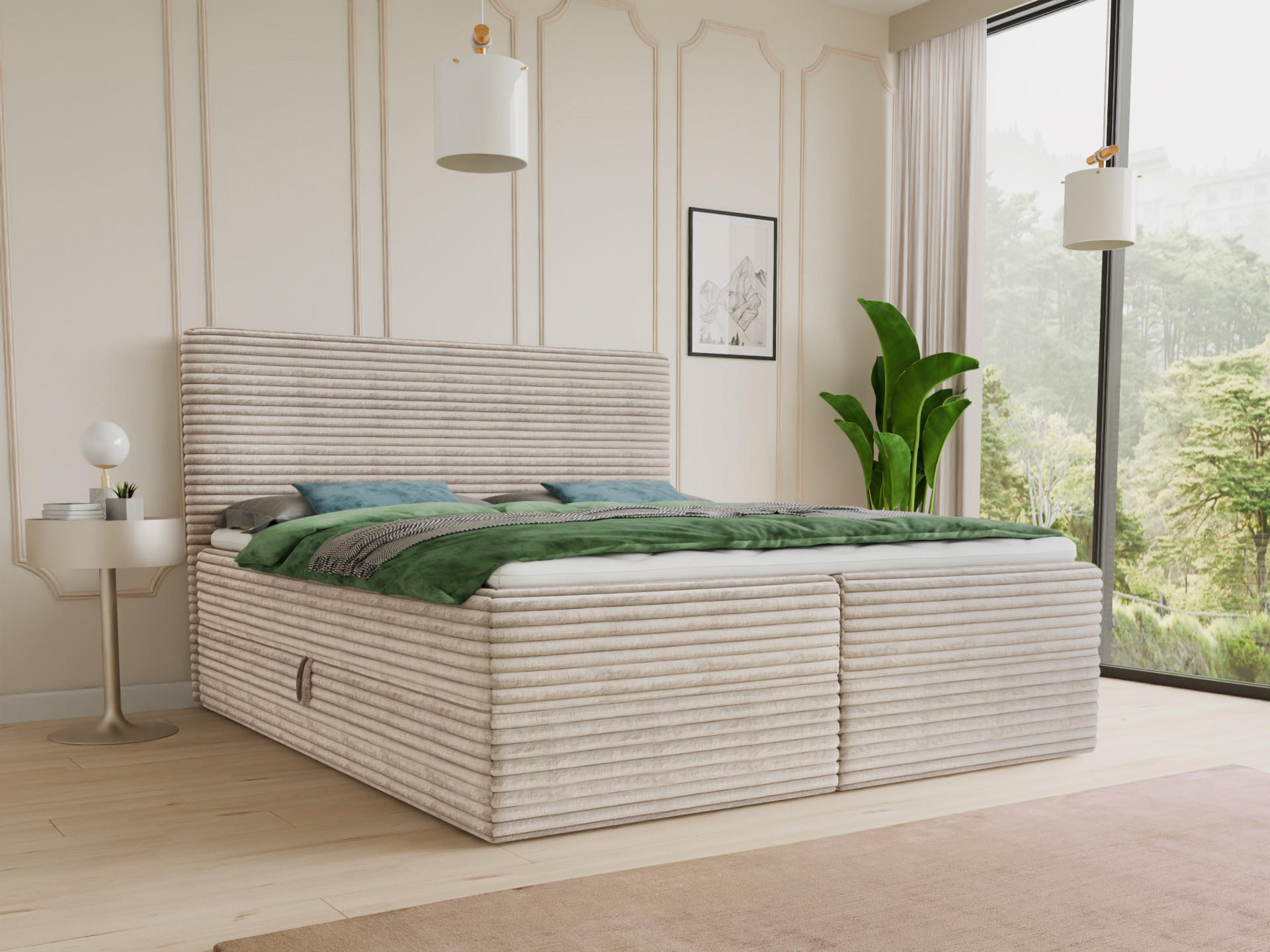 BOXBETT Mollo - 140x200 - beige (Tilia 03, Cord) - Beige/Schwarz, Holz/Holzwerkstoff (140/200cm) - Sofnet