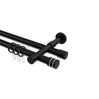 RUNDROHR-INNENLAUF-GARDINENSTANGEN-SET Prestige Estana 200 cm, 2-läufig, 20 mm Ø Schwarz - Schwarz, Metall (200cm) - INTERDECO