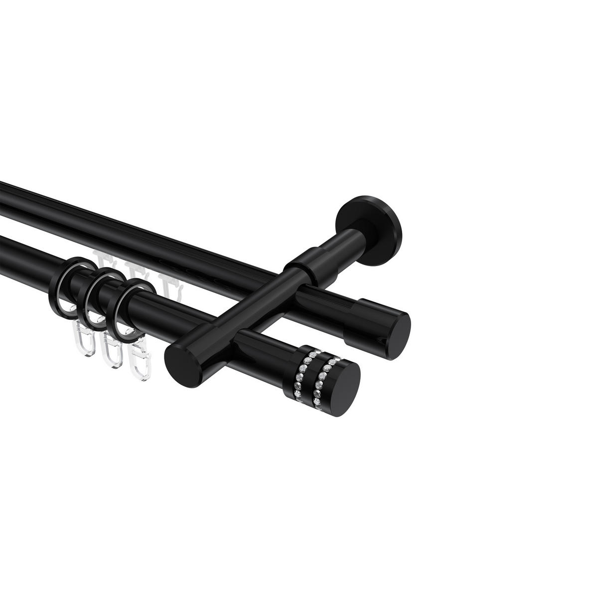 RUNDROHR-INNENLAUF-GARDINENSTANGEN-SET Prestige Estana 200 cm, 2-läufig, 20 mm Ø Schwarz - Schwarz, Metall (200cm) - INTERDECO