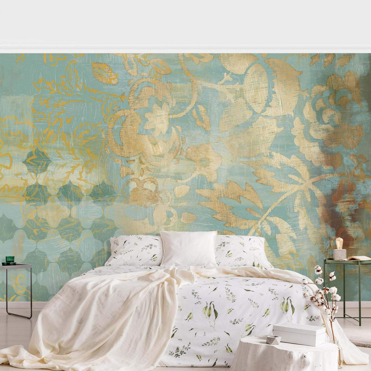 FOTOTAPETE Marokkanische Collage in Gold und Türkis II 336/225 cm - Goldfarben, Papier (336/225cm) - Bilderwelten