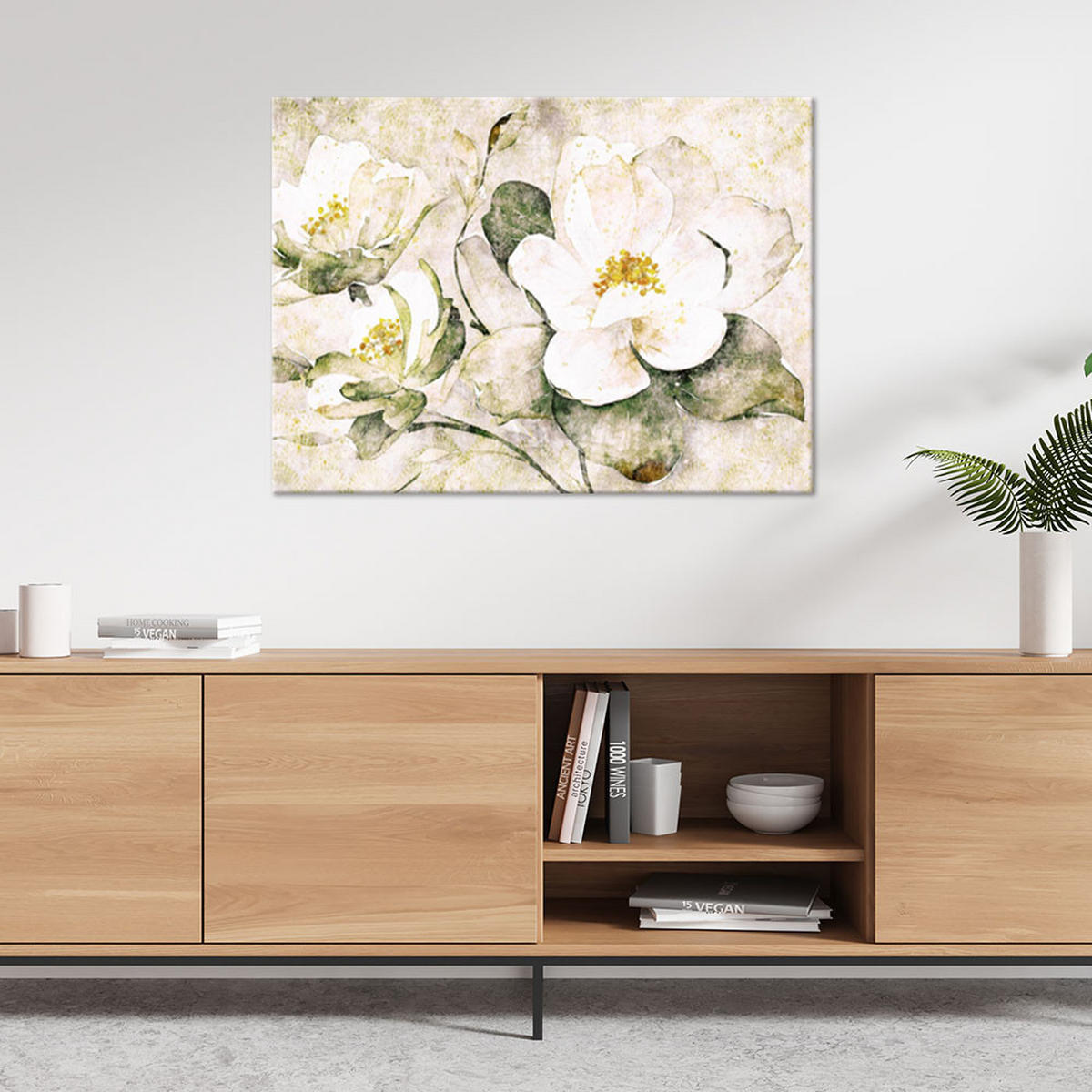 WANDBILD weiße blumen natur - Weiß, Textil (60/40cm) - Feeby