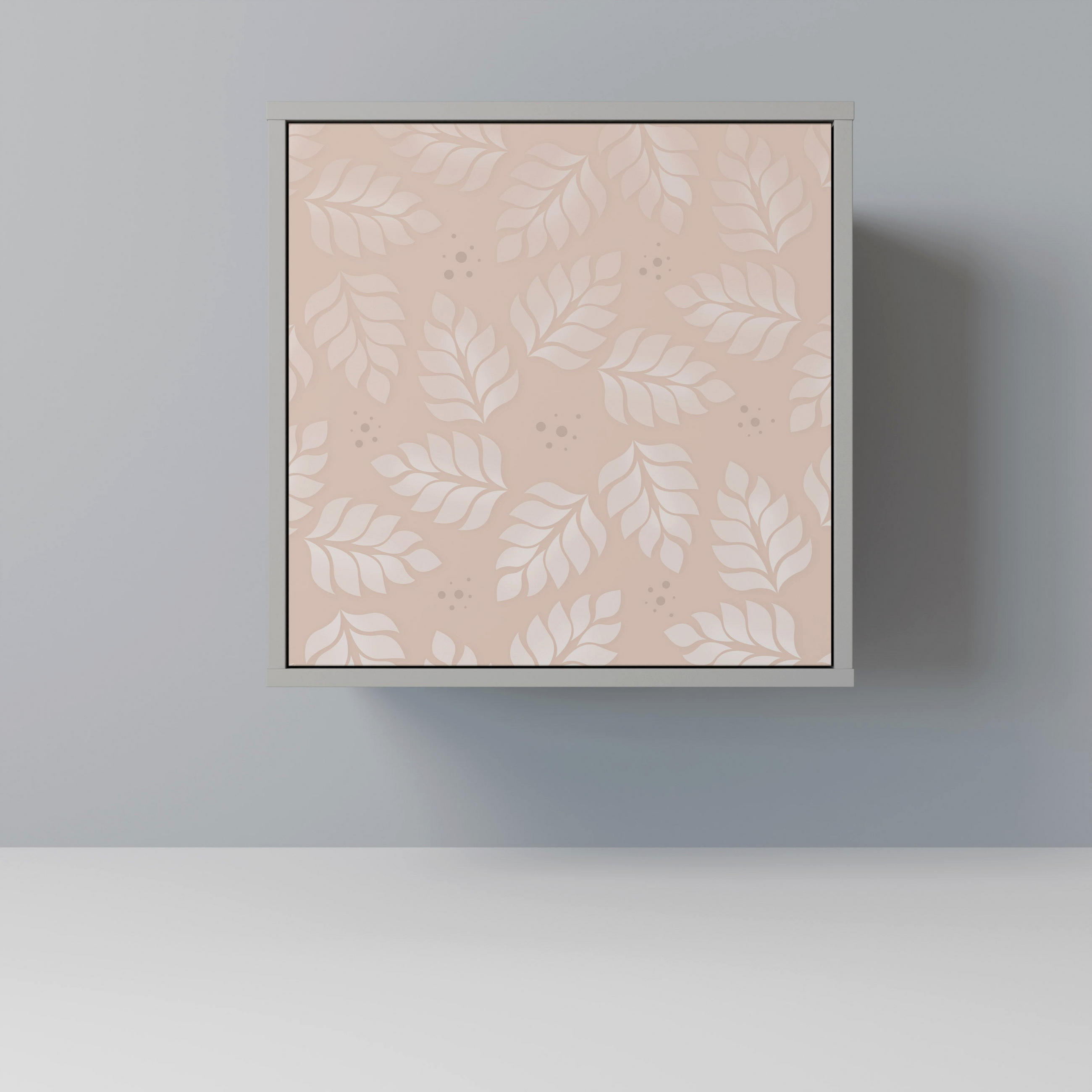 SIDEBOARD LEAVES ON BEIGE, Grau, 57,5x42x57,5 cm, Ohne Füße - Multicolor/Grau, Holzwerkstoff (57.5/57.5/42cm) - SpaceRebels