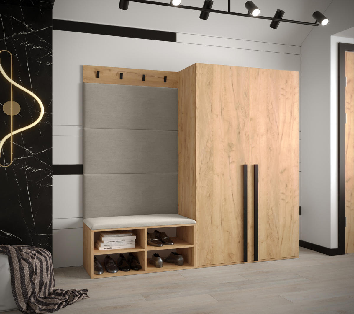 GARDEROBEN-SET 184/184/42 - Eichefarben/Creme, Holz/Kunststoff (184/184/42cm) - MÖBEL KRYSPOL