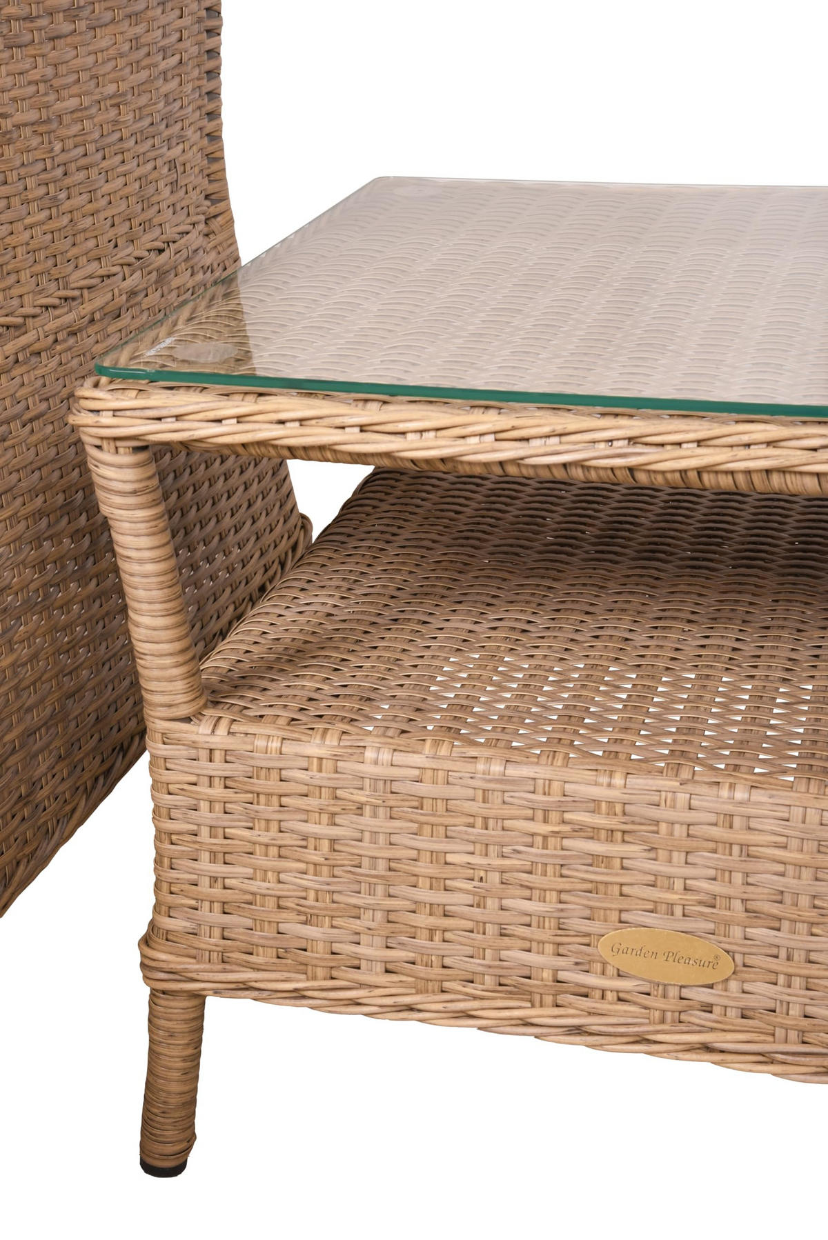 GARTENSTUHL Nara mit Beistelltisch Beige Gartenstuhl-Set - Beige, Kunststoff (68/98/90cm) - DELUKE