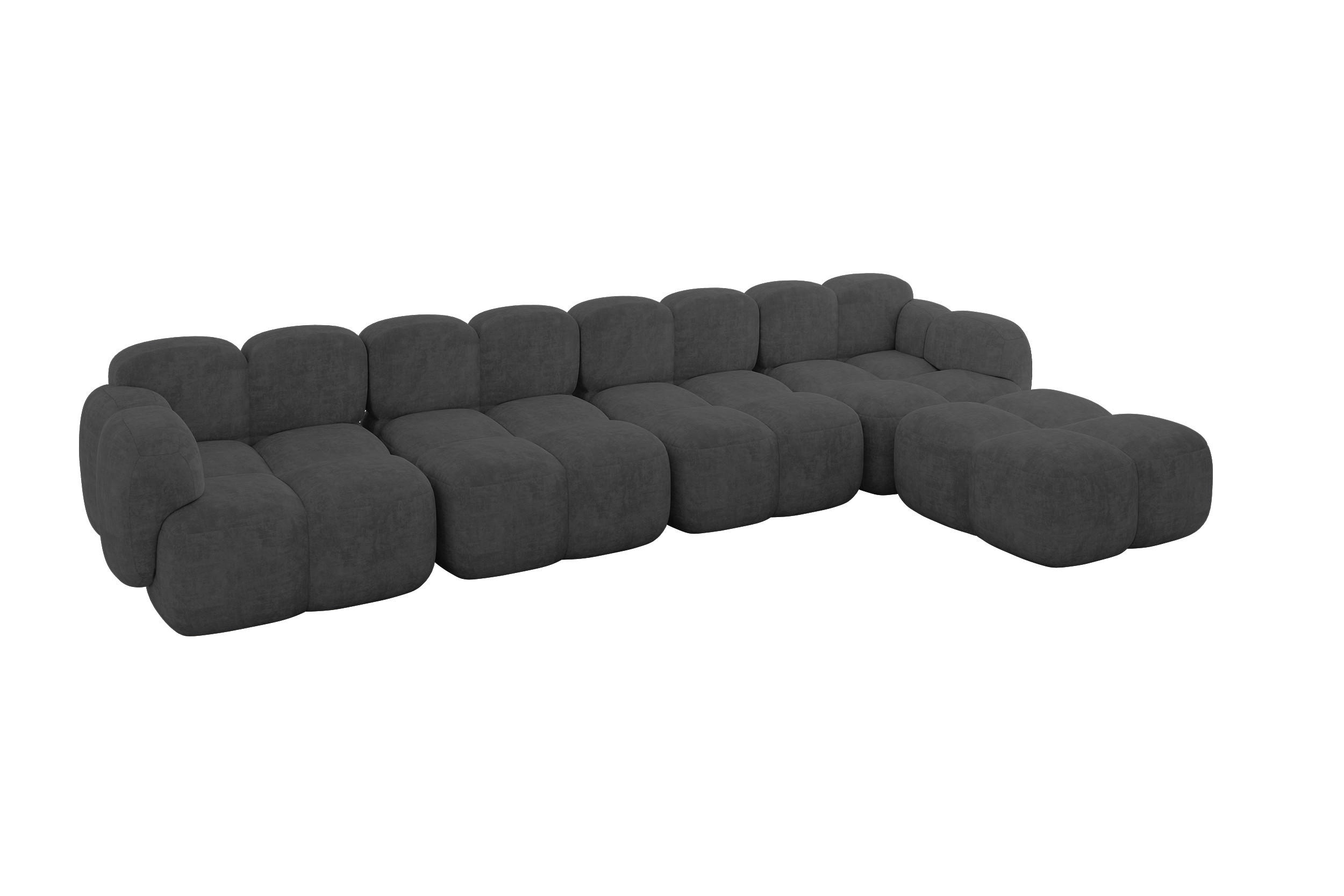 ECKSOFA modulares Sofa Rechts Miko-L3 390x205x75 Dunkelgrau Velours - Dunkelgrau/Schwarz, Holzwerkstoff/Kunststoff (390/205cm) - ALTDECOR