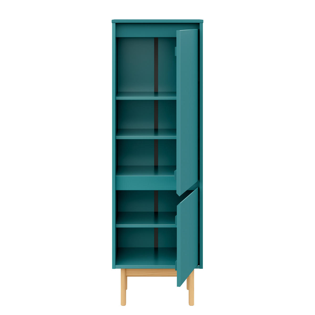 MIDISCHRANK mit 2 Türen - Pinie Massivholz - Softclose - Petrol, Holz (44/138/35cm) - home24