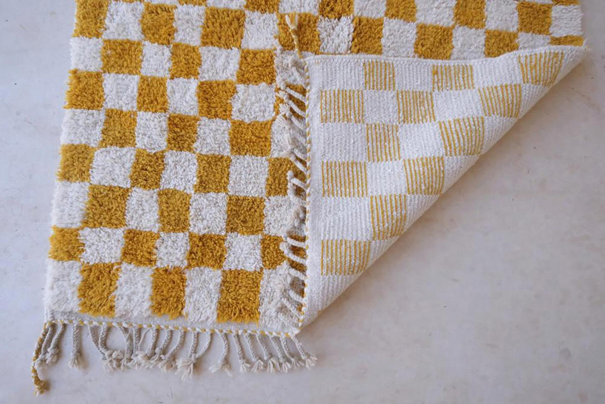 BERBERTEPPICH mit Karomuster aus Wolle 200x 300 cm - Gelb, Naturmaterialien (200/300cm) - AFK Living