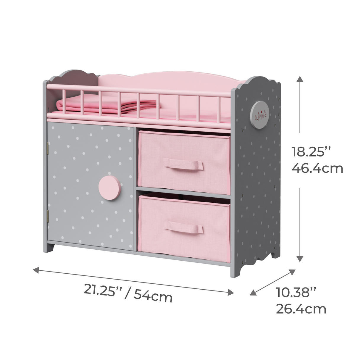 PUPPEN-WICKELTISCH, Rosa/Grau, 46cm - Grau, Holzwerkstoff (26/46/54cm) - Teamson Kids
