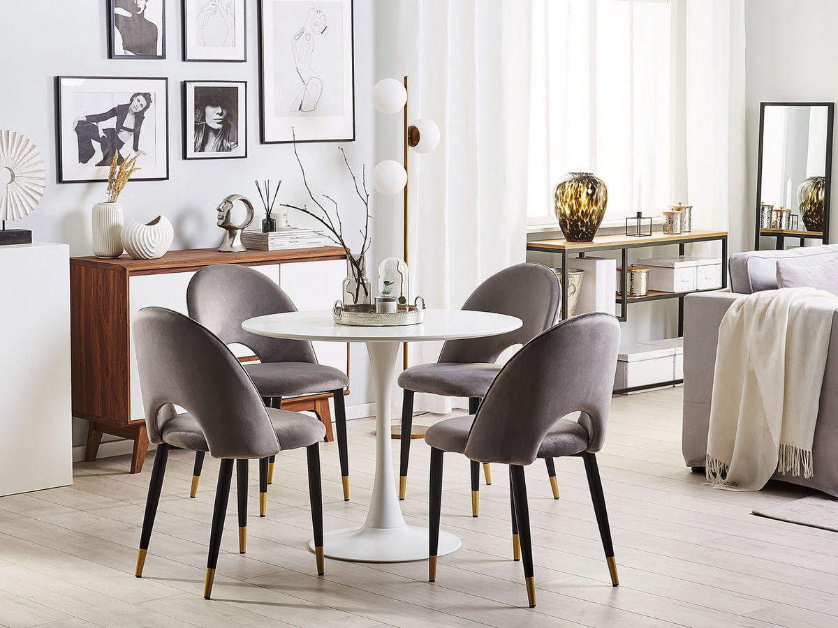 ESSZIMMERSTUHL 2er-Set Samtstoff Grau Magalia - Grau, Textil/Metall (47/84/45cm) - Beliani