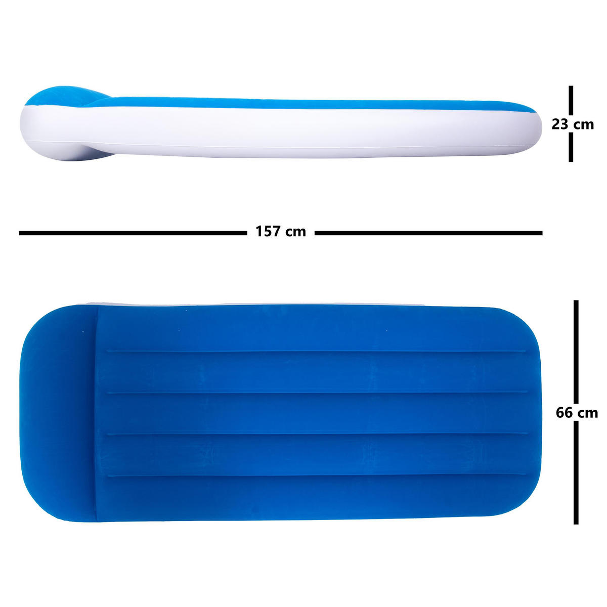 LUFTBETT Luftmatratze Camping Kinder 157 x 66 x 23 cm blau aufblasbar ohne Pumpe - Blau, Kunststoff (66/157cm) - Avenli