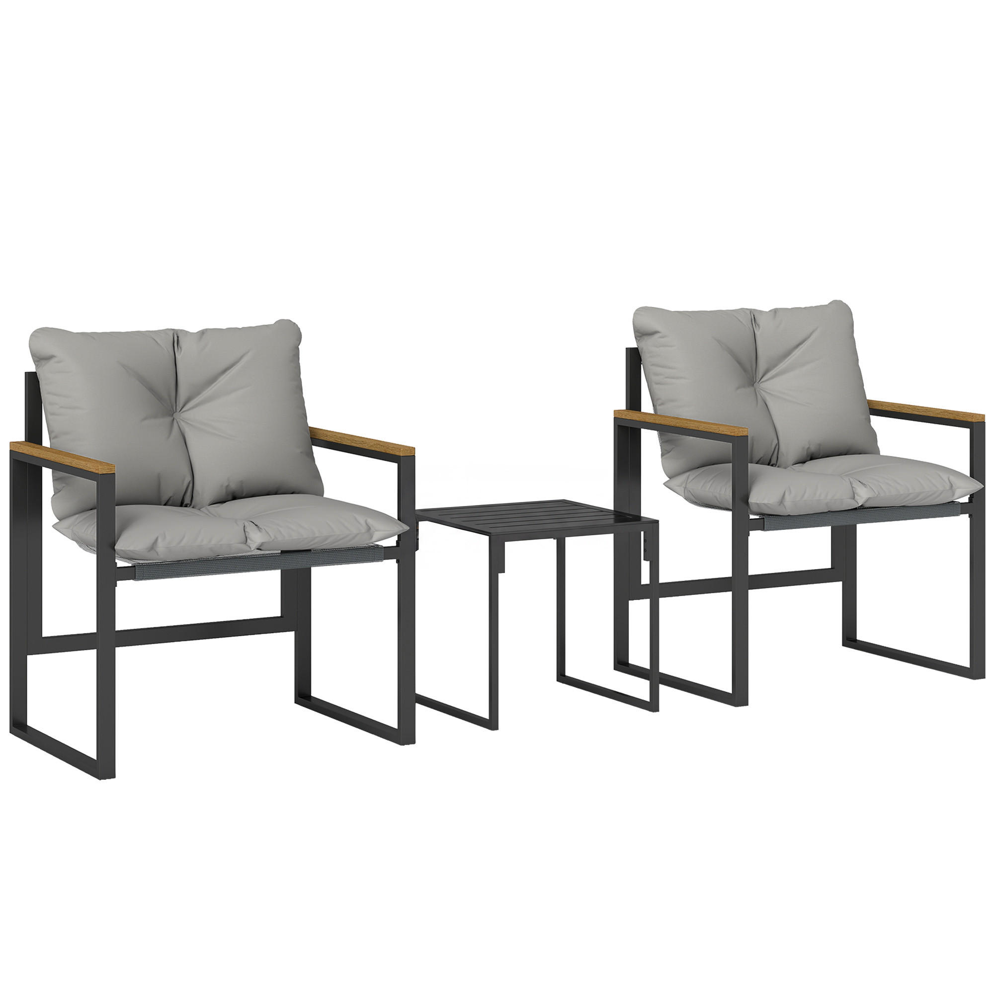 BISTRO-SET Metall Texteline Grau - Schwarz/Grau, Textil/Metall - Outsunny