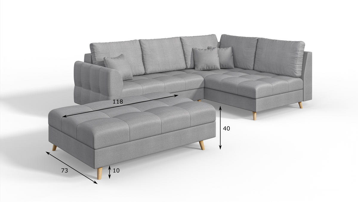 ECKSOFA MIT HOCKER Lorine Mikrofaser Grau - Hellbraun/Grau, Buchenholz/Textil (231/161cm) - S-Style Möbel