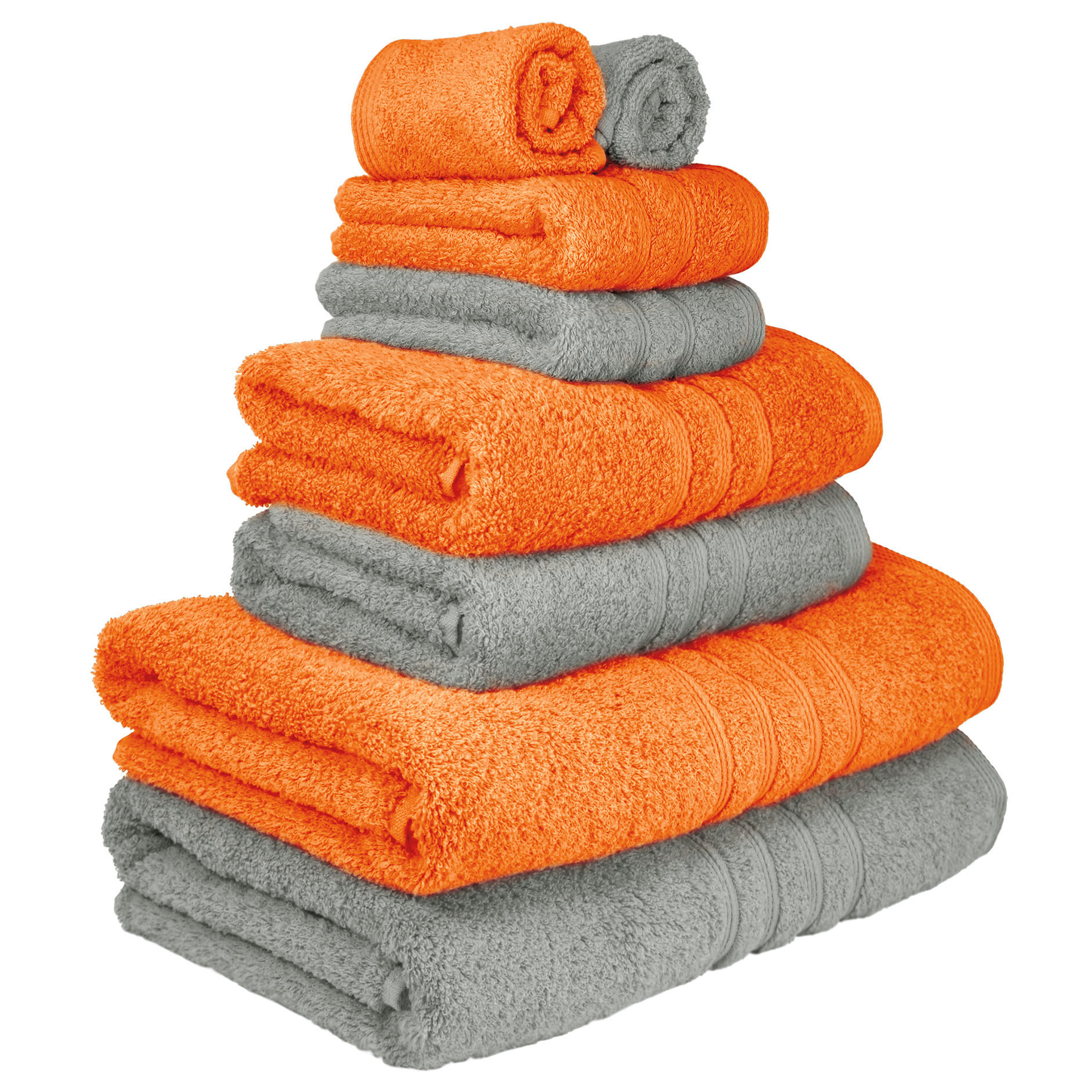 HANDTUCH Set London 8-teilig, 2x Duschtuch 70x140 + 2x Handtuch 50x100 + 2x Gästetuch 30x50 + 2x Waschlappen 30x30 Grau - Orange - Orange/Grau, Textil (70/140cm) - Lashuma