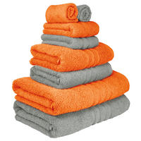 HANDTUCH Set London 8-teilig, 2x Duschtuch 70x140 + 2x Handtuch 50x100 + 2x Gästetuch 30x50 + 2x Waschlappen 30x30 Grau - Orange - Orange/Grau, Textil (70/140cm) - Lashuma