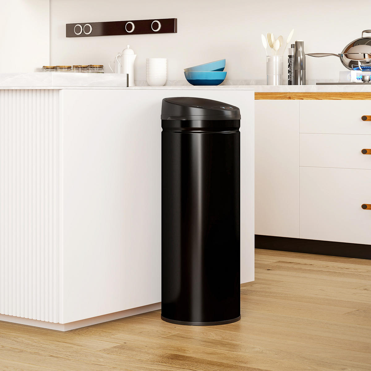 KÜCHENABFALLEIMER Schwarz Sensor Soft-Close Edelstahl 50L - Schwarz, Metall (30.5/85/30.5cm) - PANGIVO