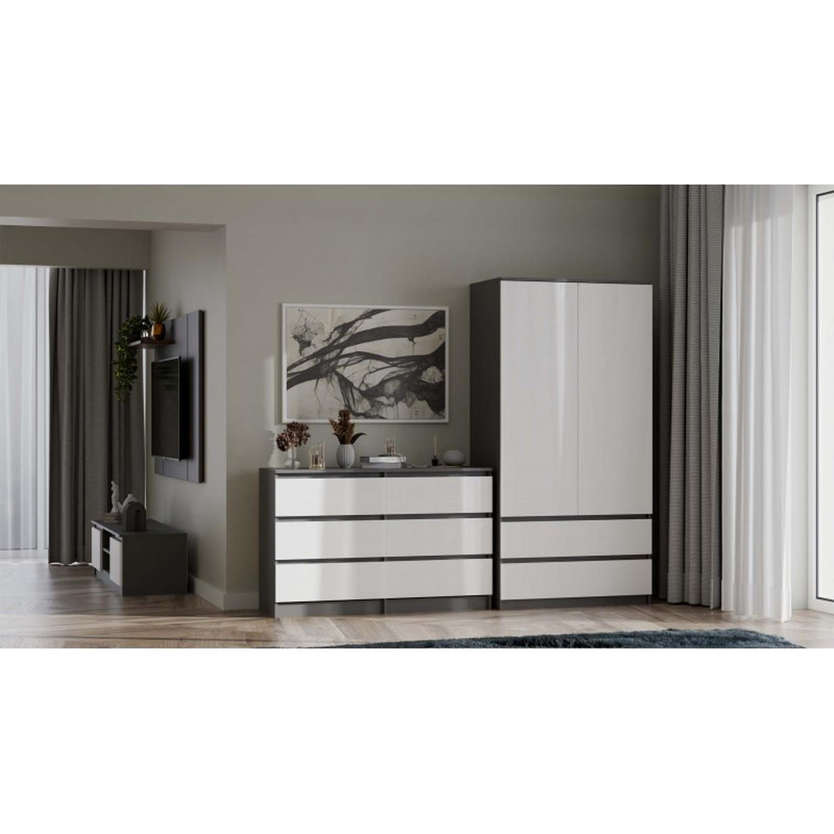 KOMMODE Anthrazit, Weiß 120/75/30 - Anthrazit/Weiß, Holzwerkstoff (120/75/30cm) - RAUMHIRSCH FURNITURE