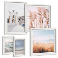BILDER SET 5er Set - 50x50 cm & 20x30 cm & 40x60 cm Weißer Rahmen - Pflanzen, Meereswellen, Aussicht, Häuser - Weiß, Kunststoff (40/60cm) - TULUP