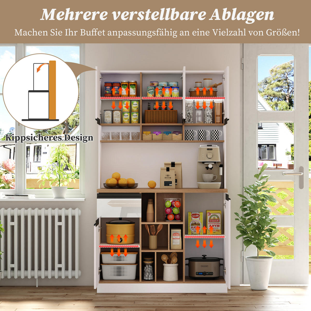 BUFFETSCHRANK Weiß 105/45/185 cm - Weiß, Holz (105/185/45cm) - PANGIVO