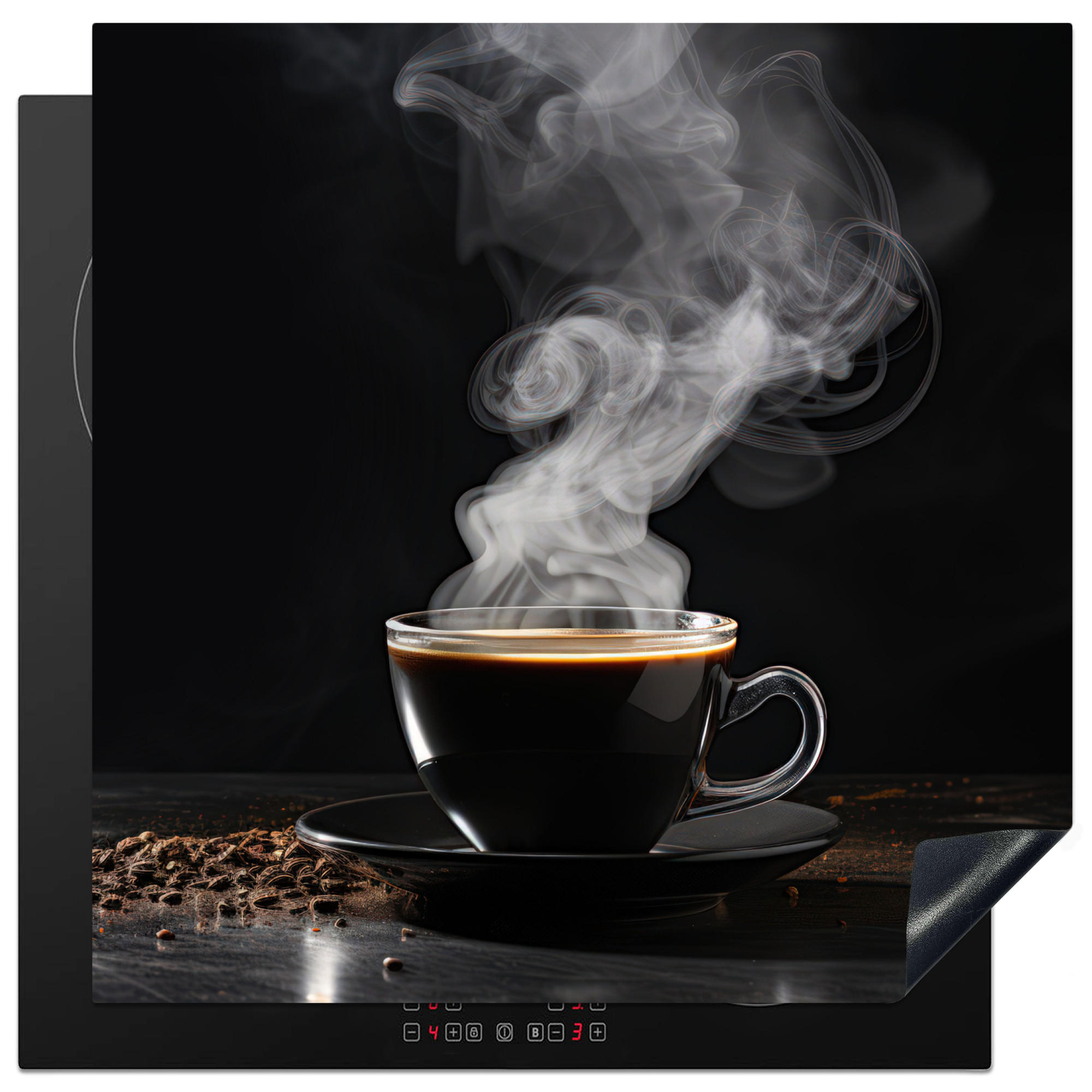 HERDABDECKPLATTE Kaffee - Schwarz - Bohnen - Heiß - Tasse Induktionsmatte 78x78 cm - Schwarz, Kunststoff (78/78/0.2cm) - MuchoWow