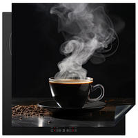 HERDABDECKPLATTE Kaffee - Schwarz - Bohnen - Heiß - Tasse Induktionsmatte 78x78 cm - Schwarz, Kunststoff (78/78/0.2cm) - MuchoWow