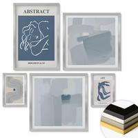 WANDBILDER 5er Set - 50x50 cm & 20x30 cm & 40x60 cm Silberner Rahmen - Poster mit abstrakten Linien und Wellen - Silberfarben, Kunststoff (40/60cm) - ArtPrintCave