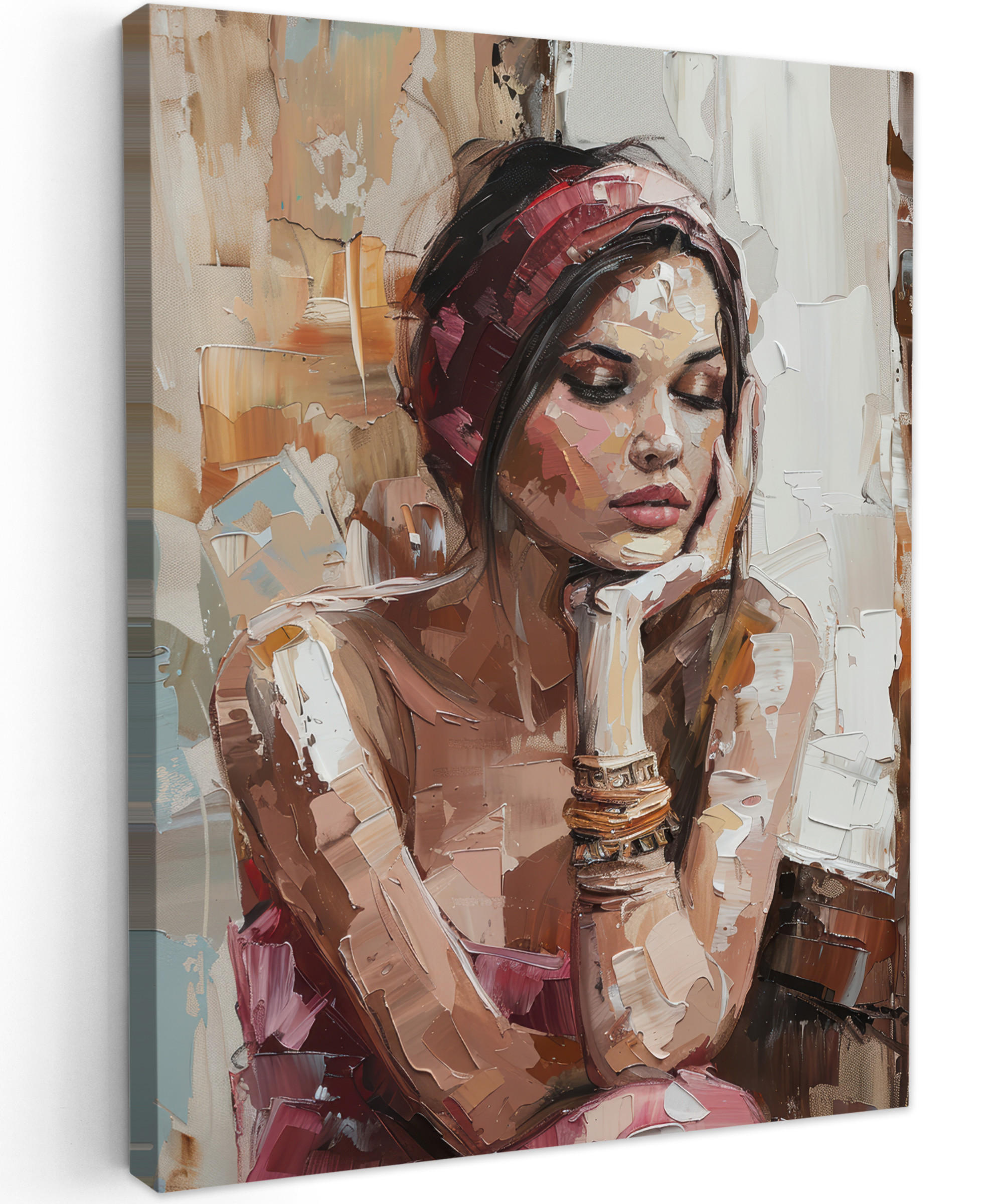 LEINWANDBILD Frau - Lackierung - Porträt - Modern 60x80 cm - Altrosa, Textil (60/80cm) - MuchoWow