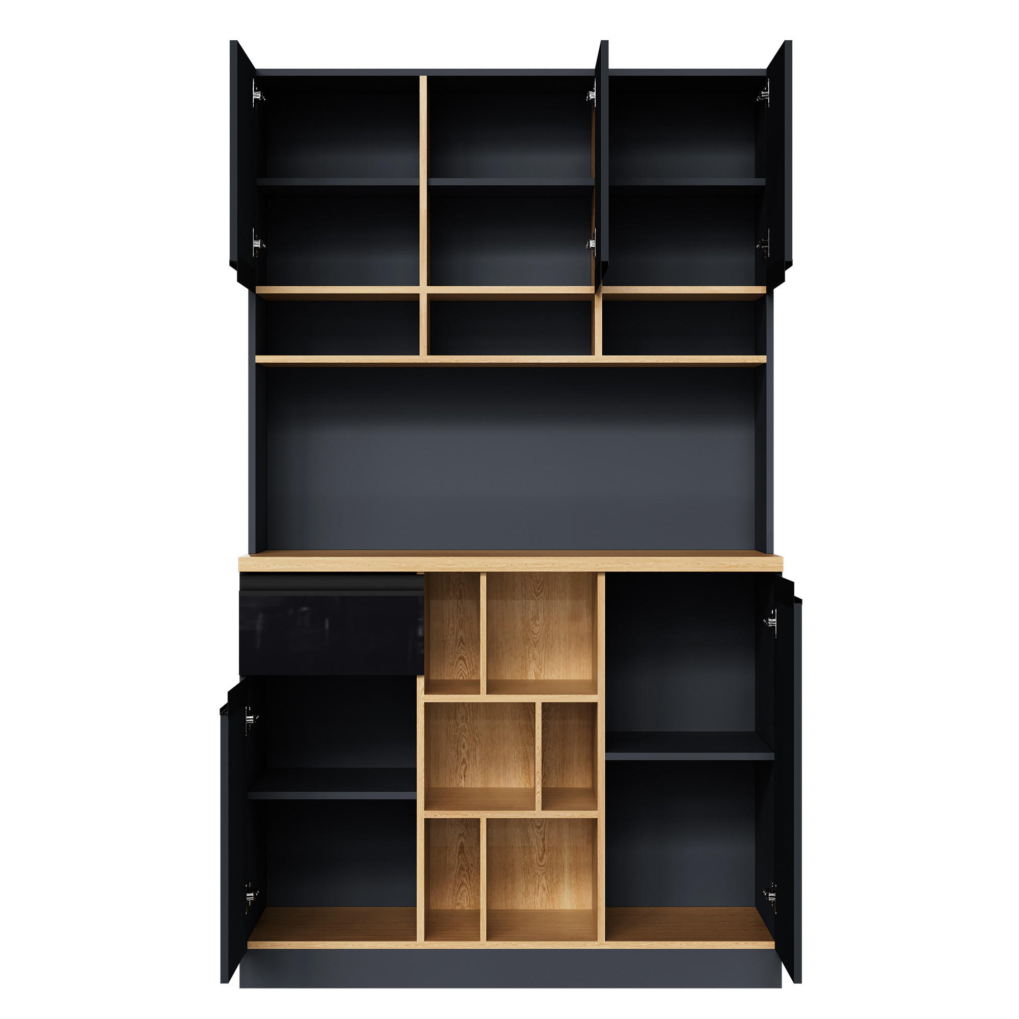 BUFFET 105/45/185 cm Schwarz mit 1 Schubladen, offener Stauraum, Kippschutz - Schwarz, Holz (105/185/45cm) - Oxeza