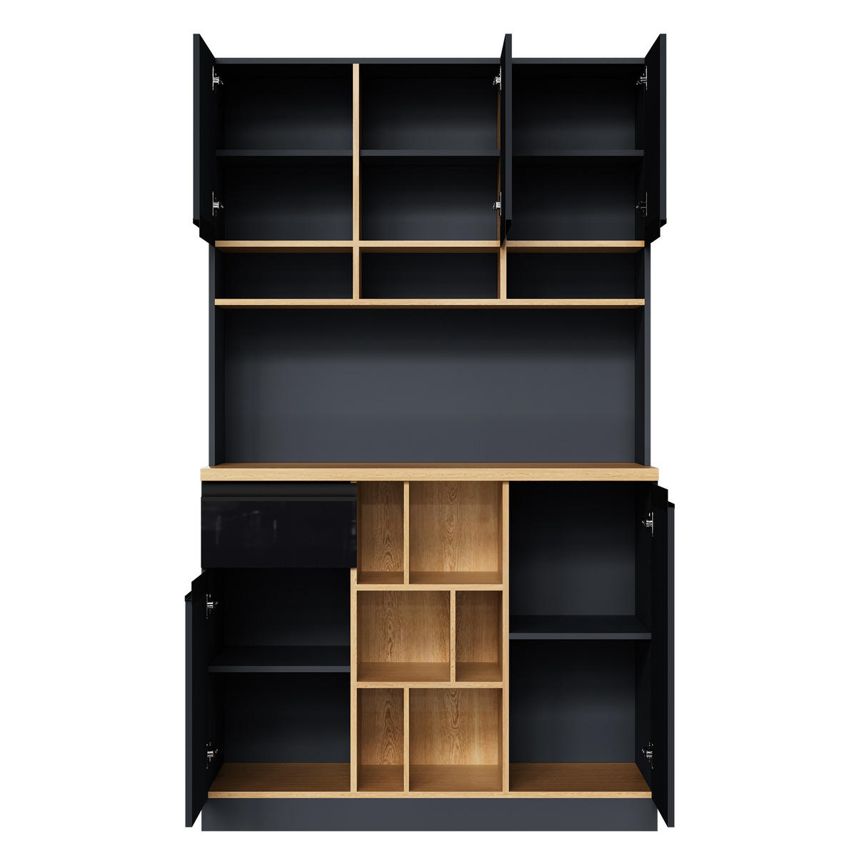 HOCHSCHRANK in Anthrazit mit Hochglanz-Schwarz, Schublade, Türen und verstellbaren Regalen, 105/45/185 cm, Anthrazit，Schwarz - Schwarz, Holzwerkstoff (105/185/45cm) - Redom