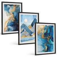 BILDER SET 3er Set - 40x60 cm Schwarzer Rahmen - Abstrakte Muster der Blue Mountains - Schwarz, Kunststoff (40/60cm) - TULUP