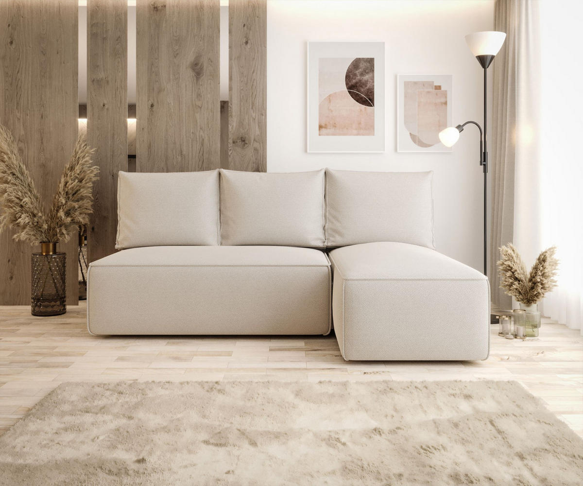 ECKSOFA mit Schlaffunktion SAVIO MINI Curio 09 Rechts - Ecru, Textil (200/140cm) - Bedante