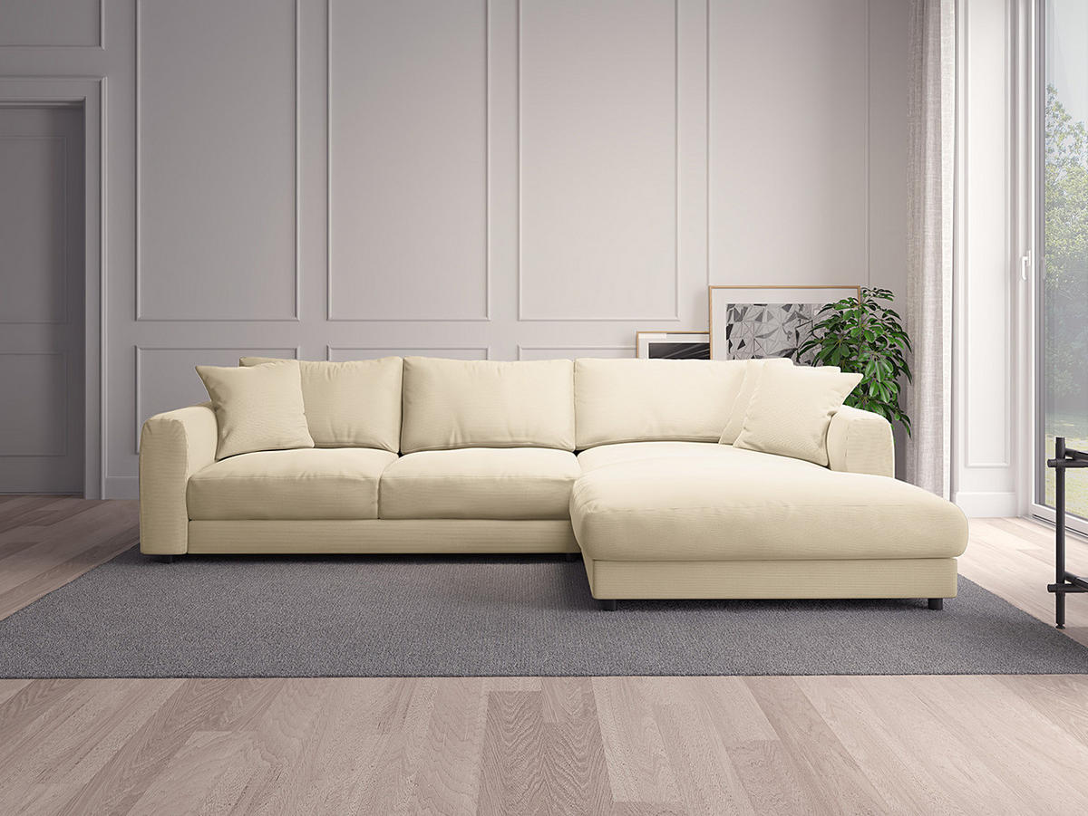 ECKSOFA mit Longchair - Beige/Schwarz, Holz/Kunststoff (286/183cm) - home24