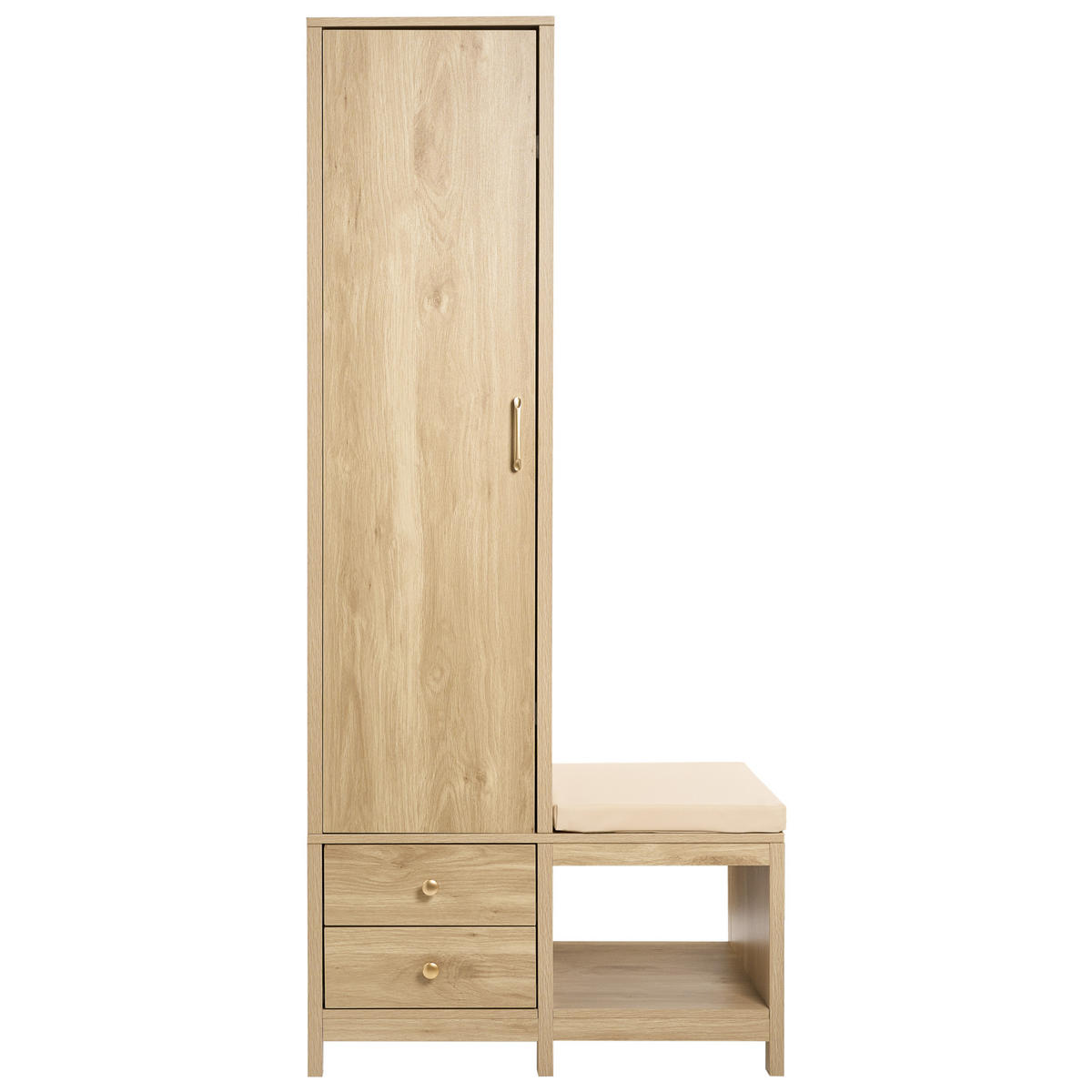 FLURSCHRANK mit Sitzbank Hellbraun Grafton - Hellbraun/Beige, Holzwerkstoff (80/180/45cm) - Beliani