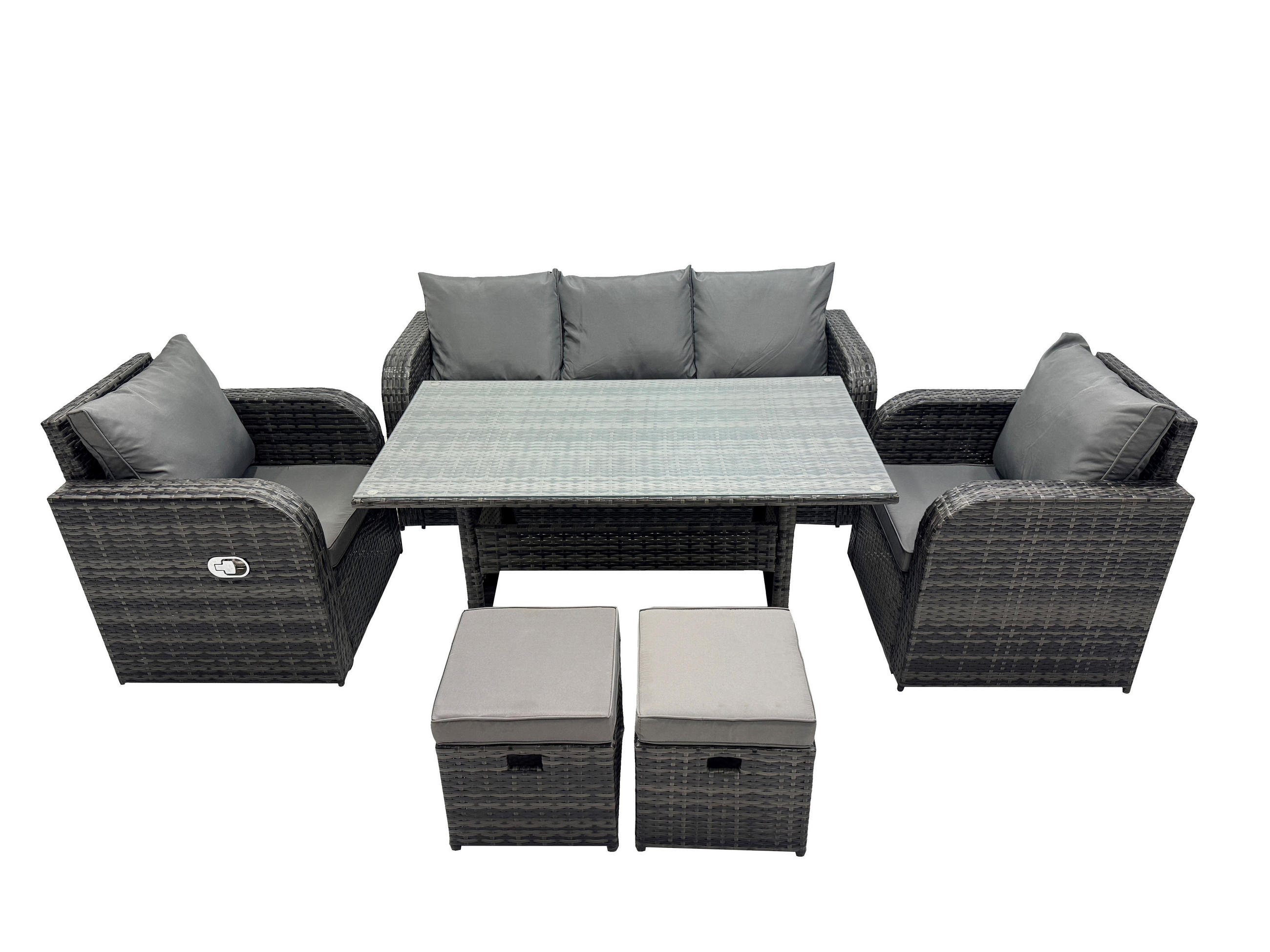 GARTENMÖBELGARNITUR mit Esstisch Polyrattan Dunkelgrau 7-Sitzer - Dunkelgrau/Grau, Glas/Kunststoff - Fimous