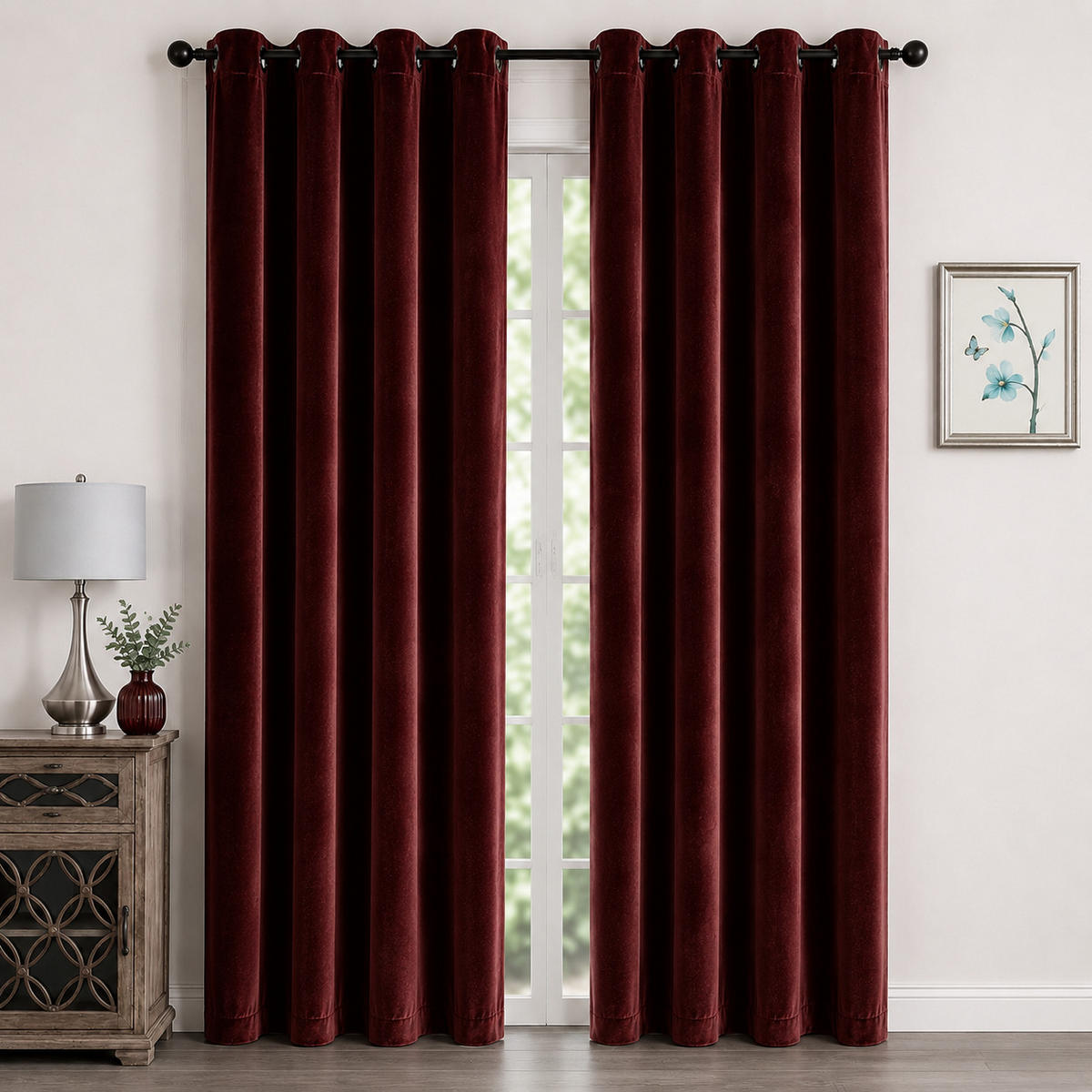 VORHANG Ösen Samt 300/245 cm Bordeaux - Bordeaux, Textil (300/245/245cm) - TiborTex