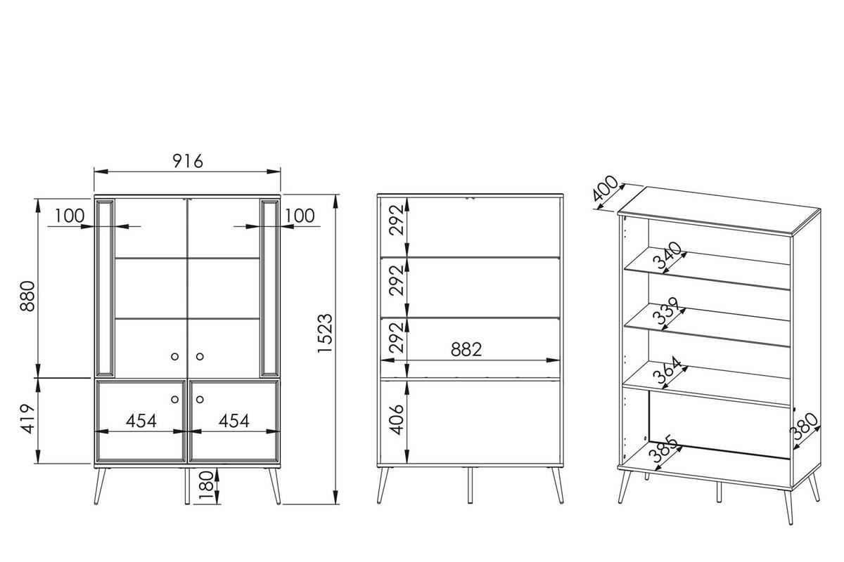 VITRINENSCHRANK ISORIA mit Beleuchtung, Glas Weiß - Goldfarben/Weiß, Holz/Metall (92/152/40cm) - KONSIMO®