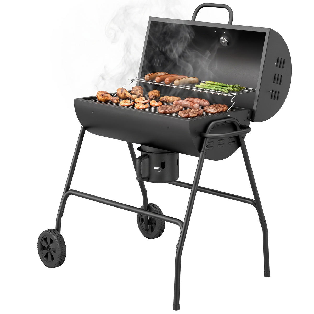 HOLZKOHLEGRILL Schwarz 95.0/71.5/102.0 cm - Schwarz, Metall (71.5/102/95cm)