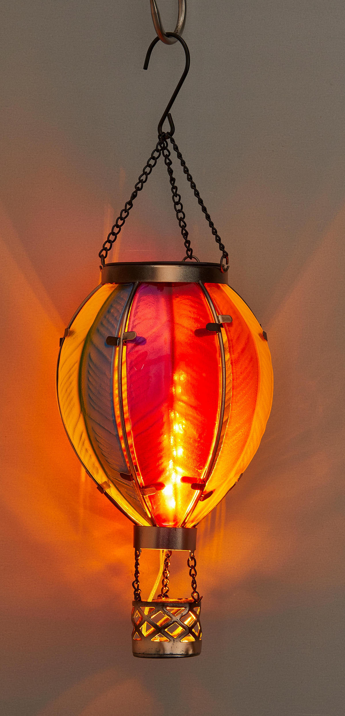 LED-SOLAR-LATERNE - Heißluftballon Design aus buntem Echtglas für Garten und Außenbereich, mit Solarpanel, 1er-Set - Weiß, Metall (13/37.3/13cm) - Northpoint
